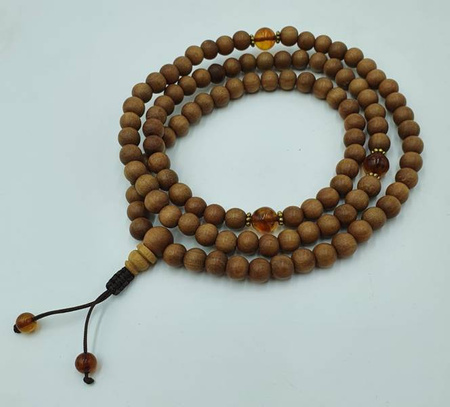 Mala 108 - sandal wood 8 mm  with  amber