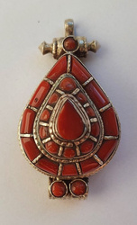 Silver ghau with coral stone