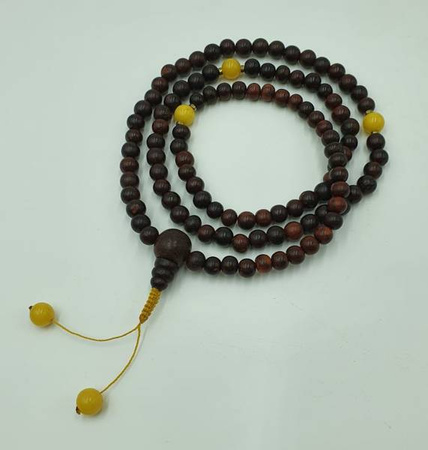 Mala 108 rose wood 6 mm with amber