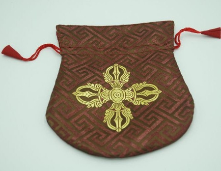 Woreczek na male - brązowo-bordowy ze złotym dordże