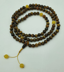 Mala 108 - tiger eye 6 mm with amber