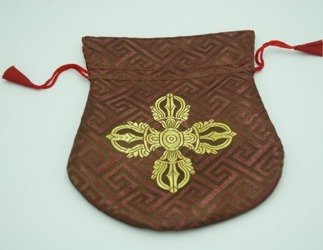 Woreczek na male - brązowo-bordowy ze złotym dordże