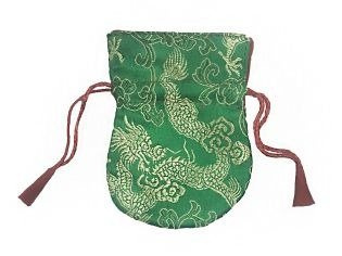 Purse for malas- green with gold dragons