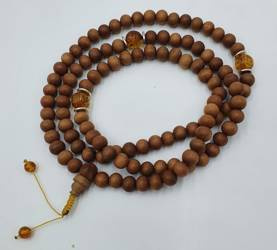 Mala 108 - sandal wood 8 mm  with amber